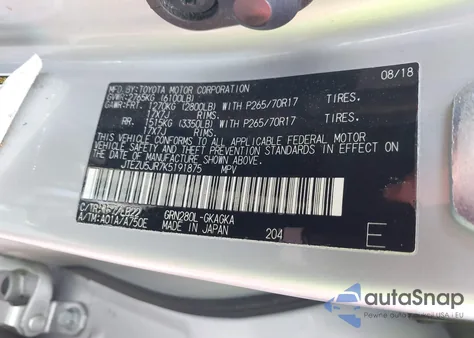 2019 Toyota 4Runner Sr5 Premium z USA, uszkodzony, nr VIN JTEZU5JR7K5191875